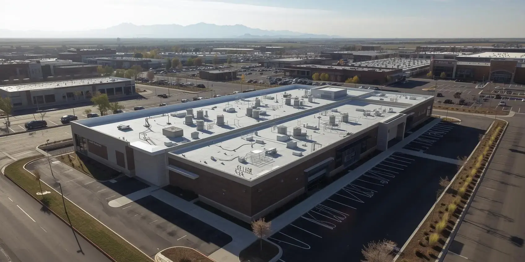 aerial of modern offices or retail space