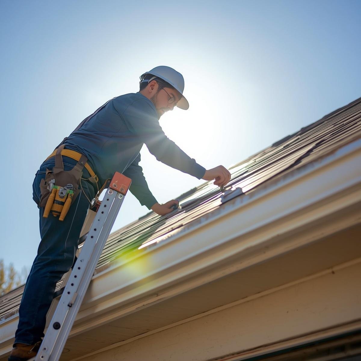 Roofing contractor inspecting roof in Denver Colorado, residential house (2)
