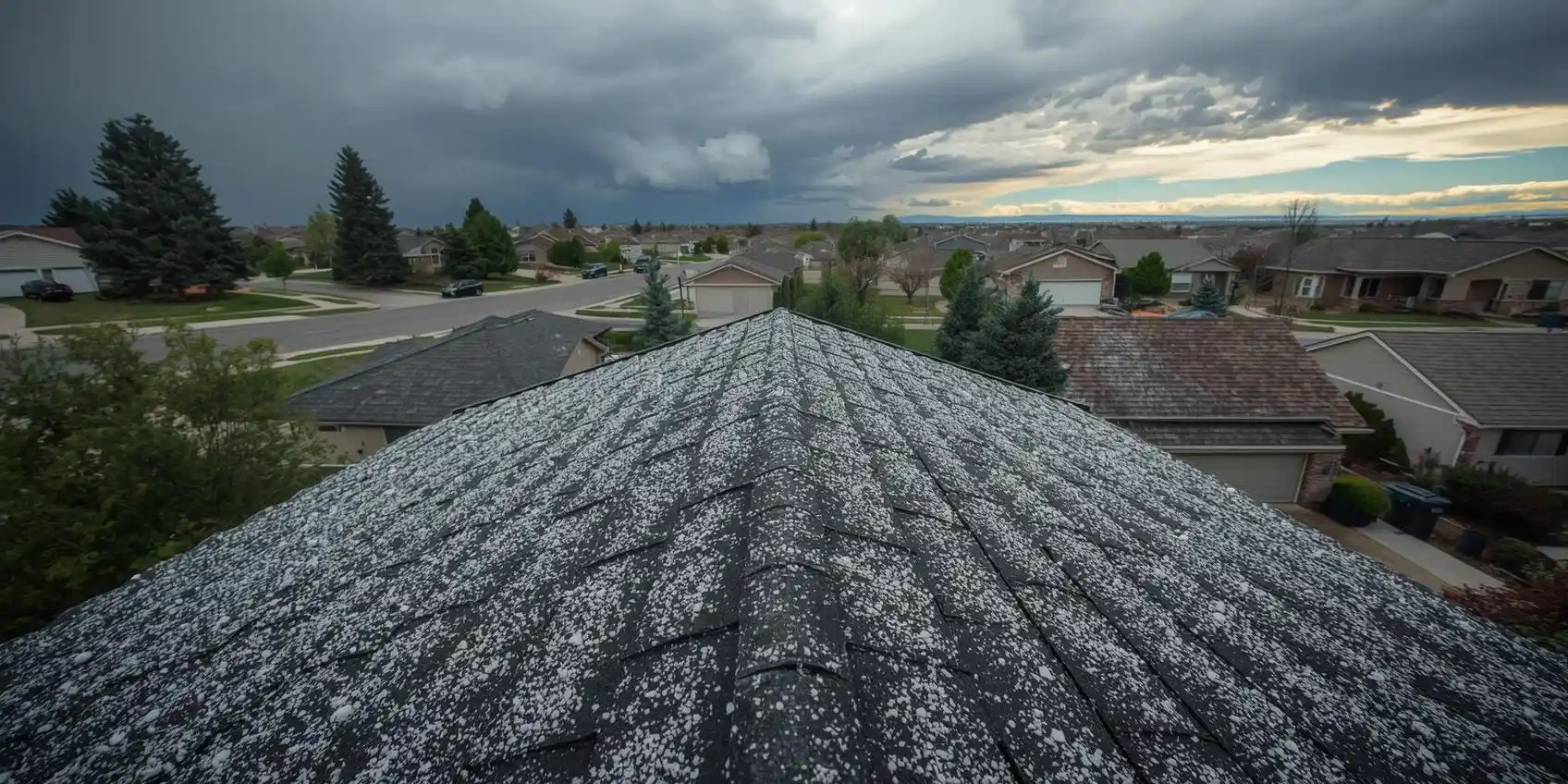 roof with hail and snowflakes